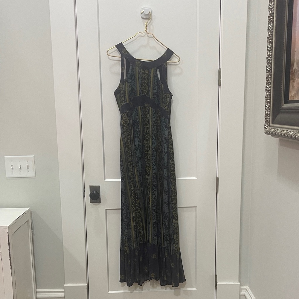 Free People Blue and Green Lace Up Back Maxi Dress
